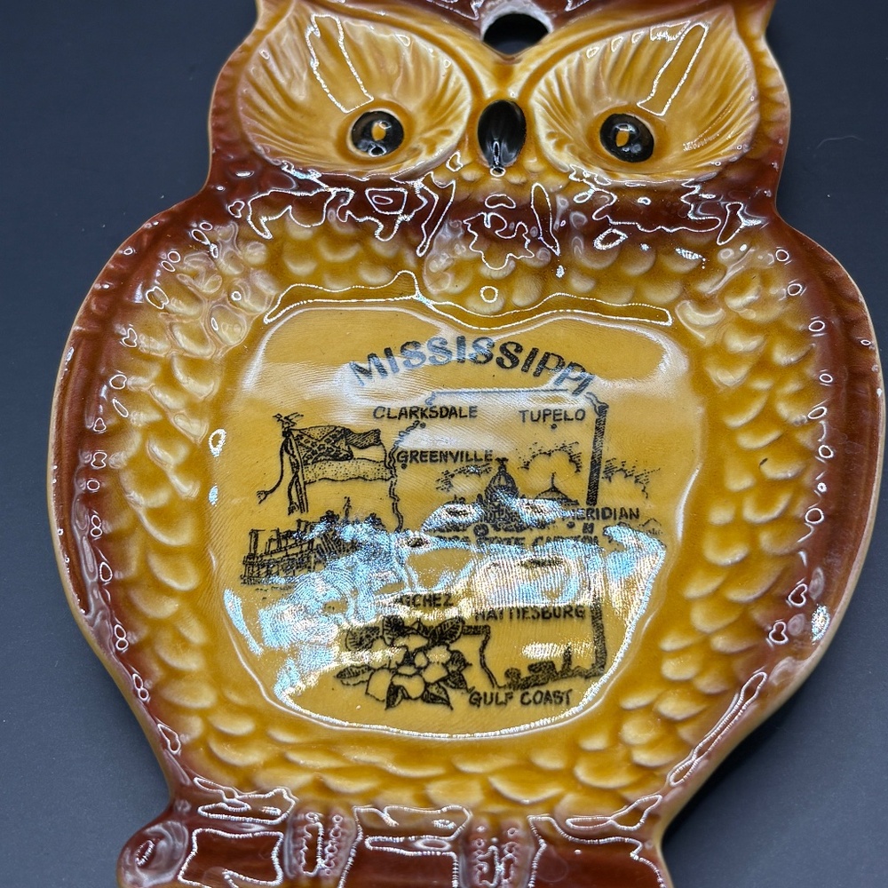 Vintage Mississippi Souvenir Owl Shaped Trinket Dish